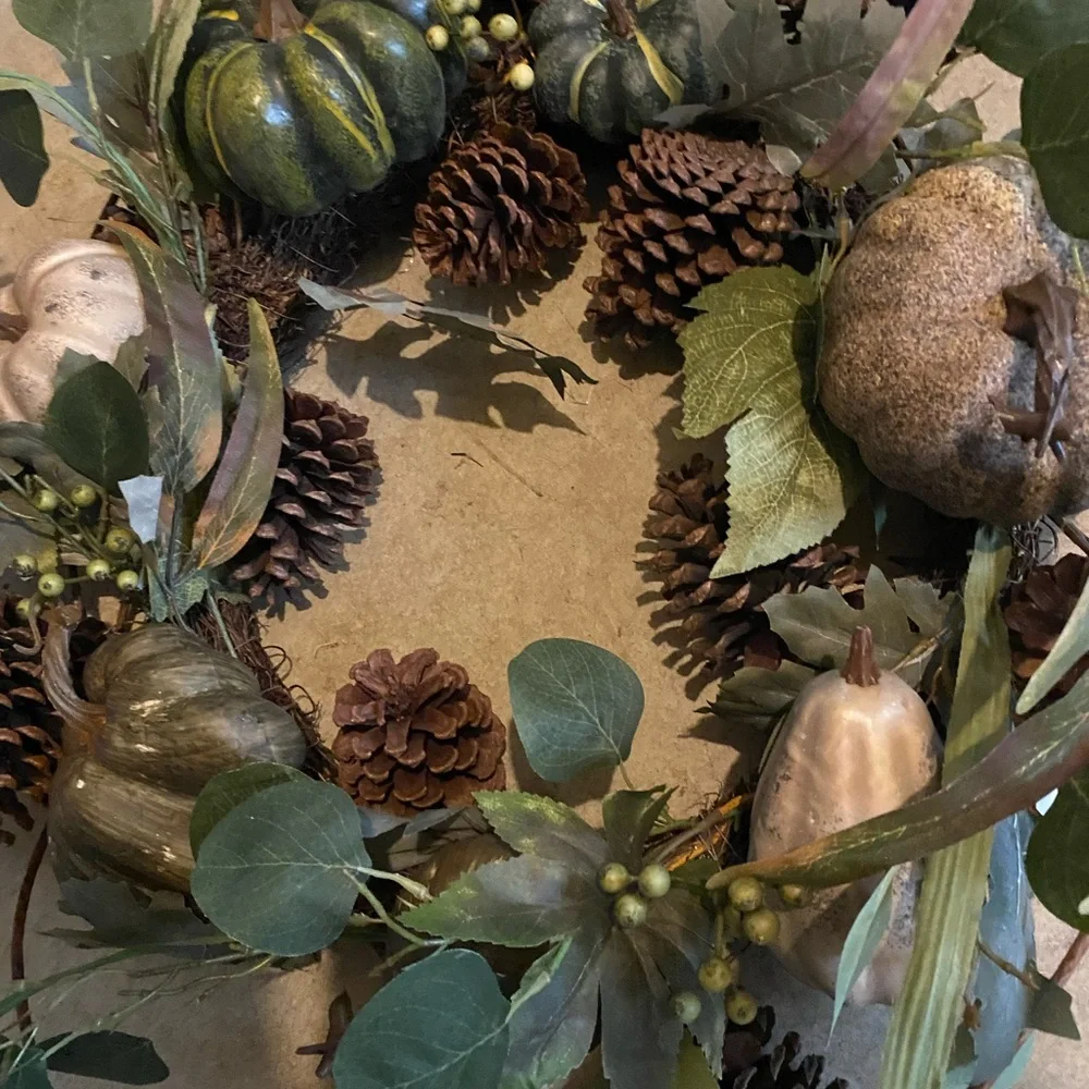 Autumn Harvest Wreath with Green and Brown Accents